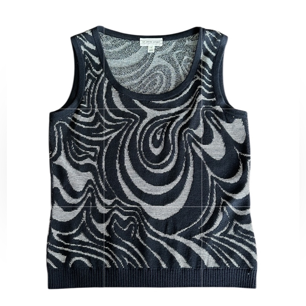 St. John Navy and Light Gray Swirl Knit Tank Top